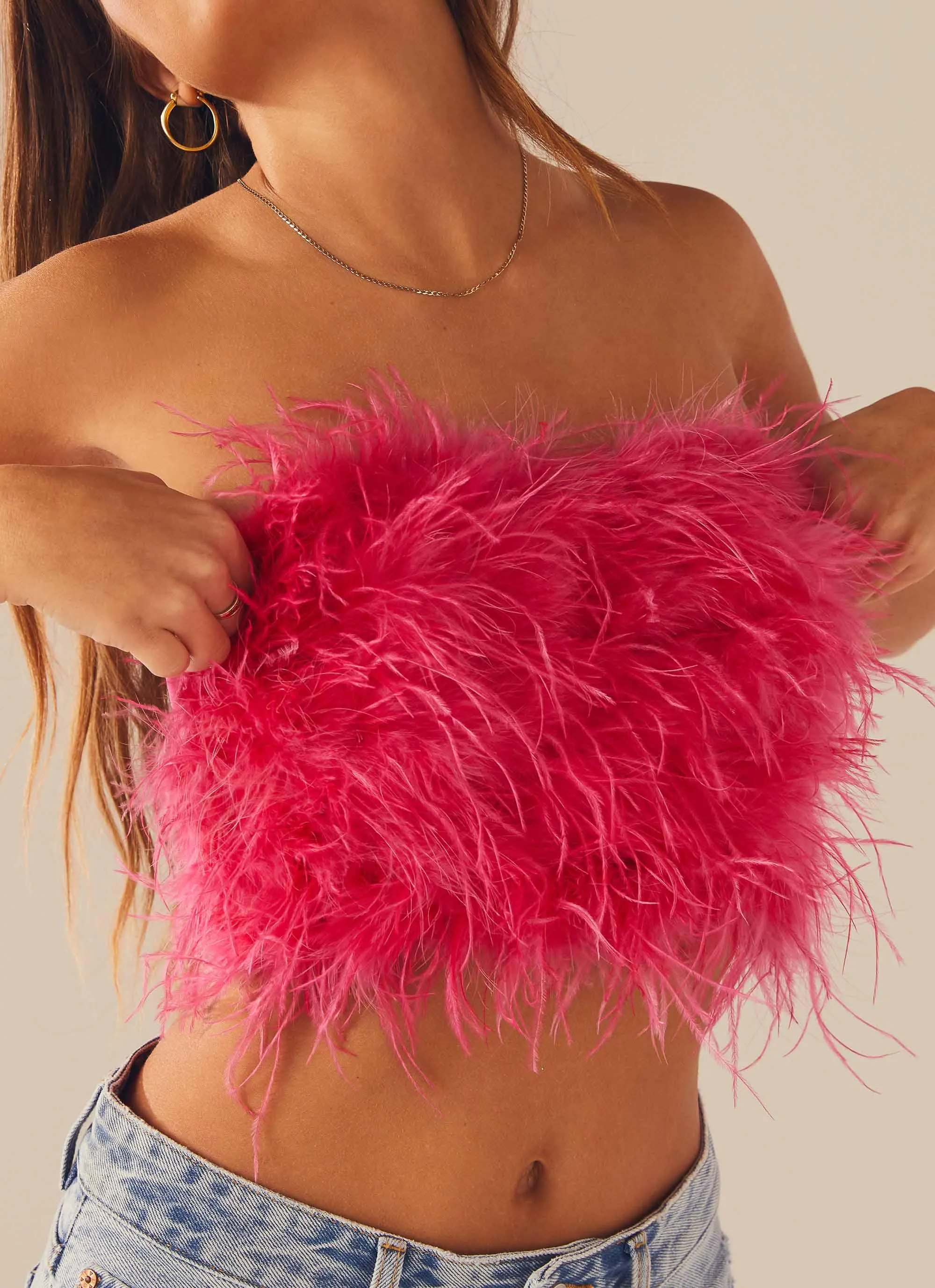 The Night Is Ours Feather Crop Top - Pink Cosmo sold by Peppermayo product image thumbnail 2