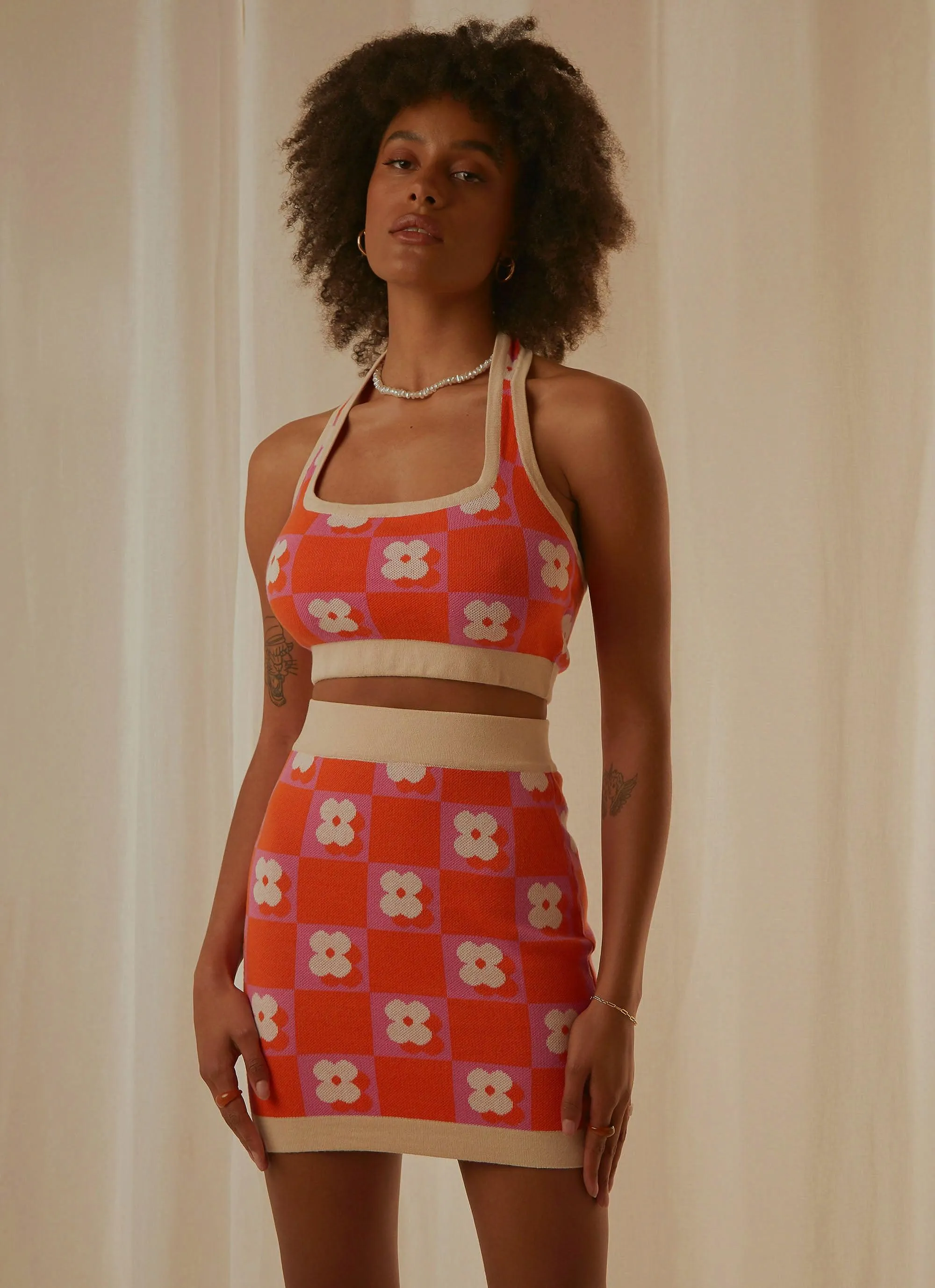 Flower Market Knit Halter - Orange Mod Floral sold by Peppermayo product image thumbnail 3