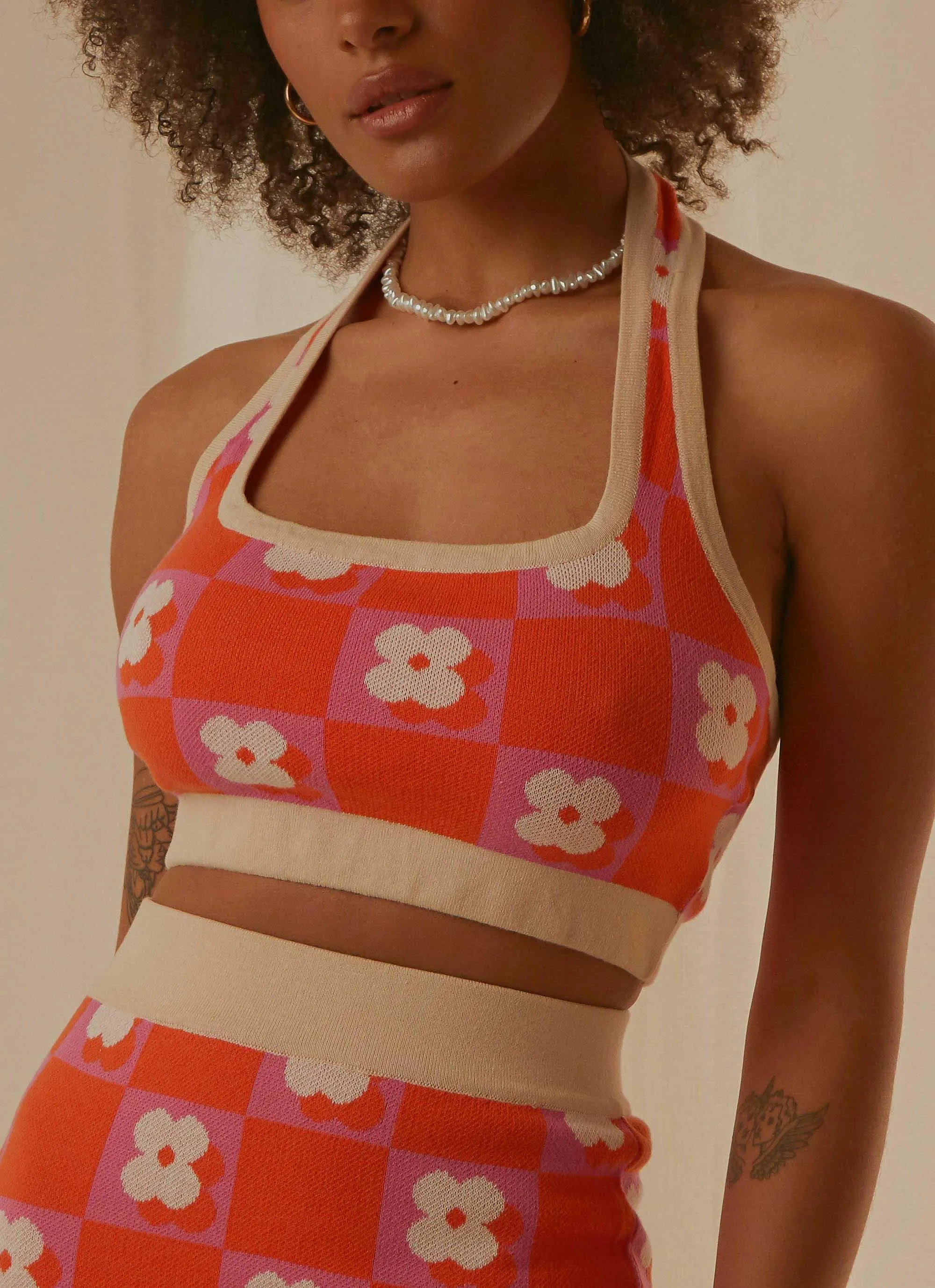 Flower Market Knit Halter - Orange Mod Floral sold by Peppermayo product image thumbnail 2