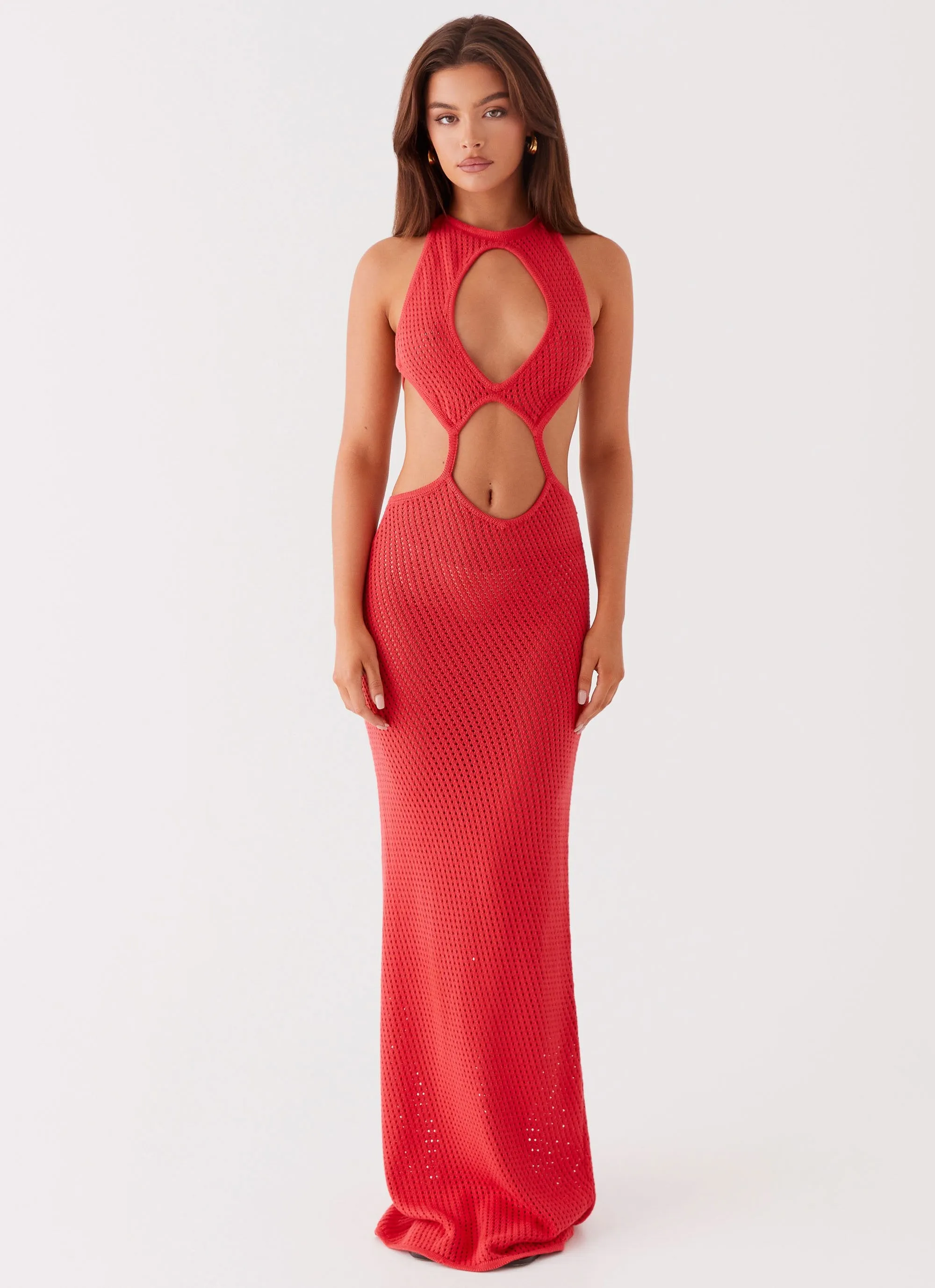 Caicos Crochet Maxi Dress - Red sold by Peppermayo