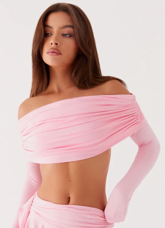 Bardot Long Sleeve Crop Top - Candy Pink sold by Peppermayo