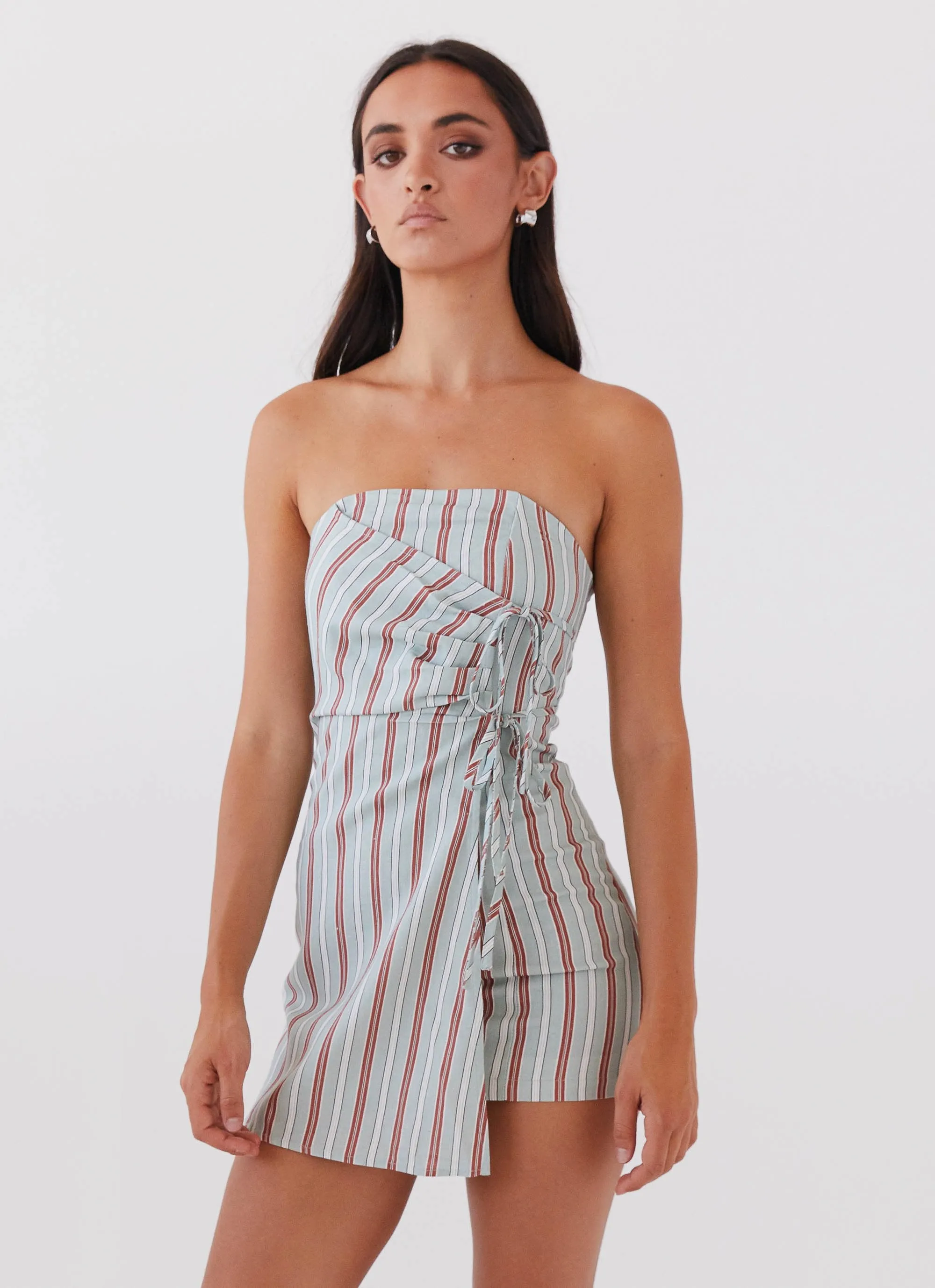 Lavinia Linen Tube Mini Dress - Coastal Stripe sold by Peppermayo