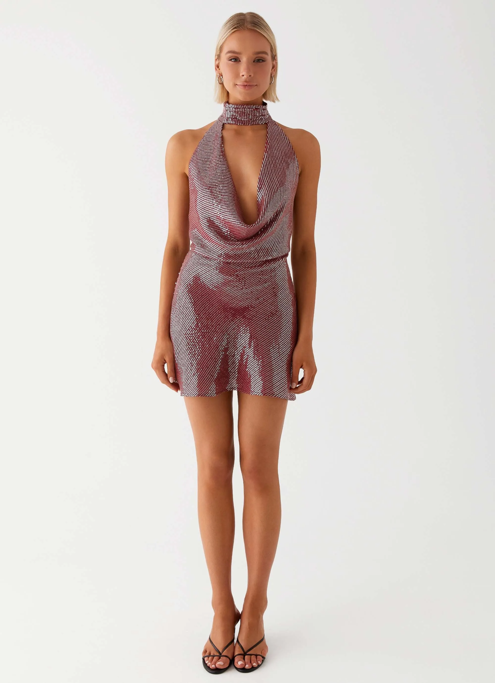Nora Sequin Cowl Neck Mini Dress - Red sold by Peppermayo product image thumbnail 4
