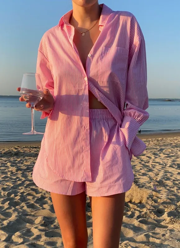 Wanderer Oversized Shirt - Pink & White Stripe sold by Peppermayo