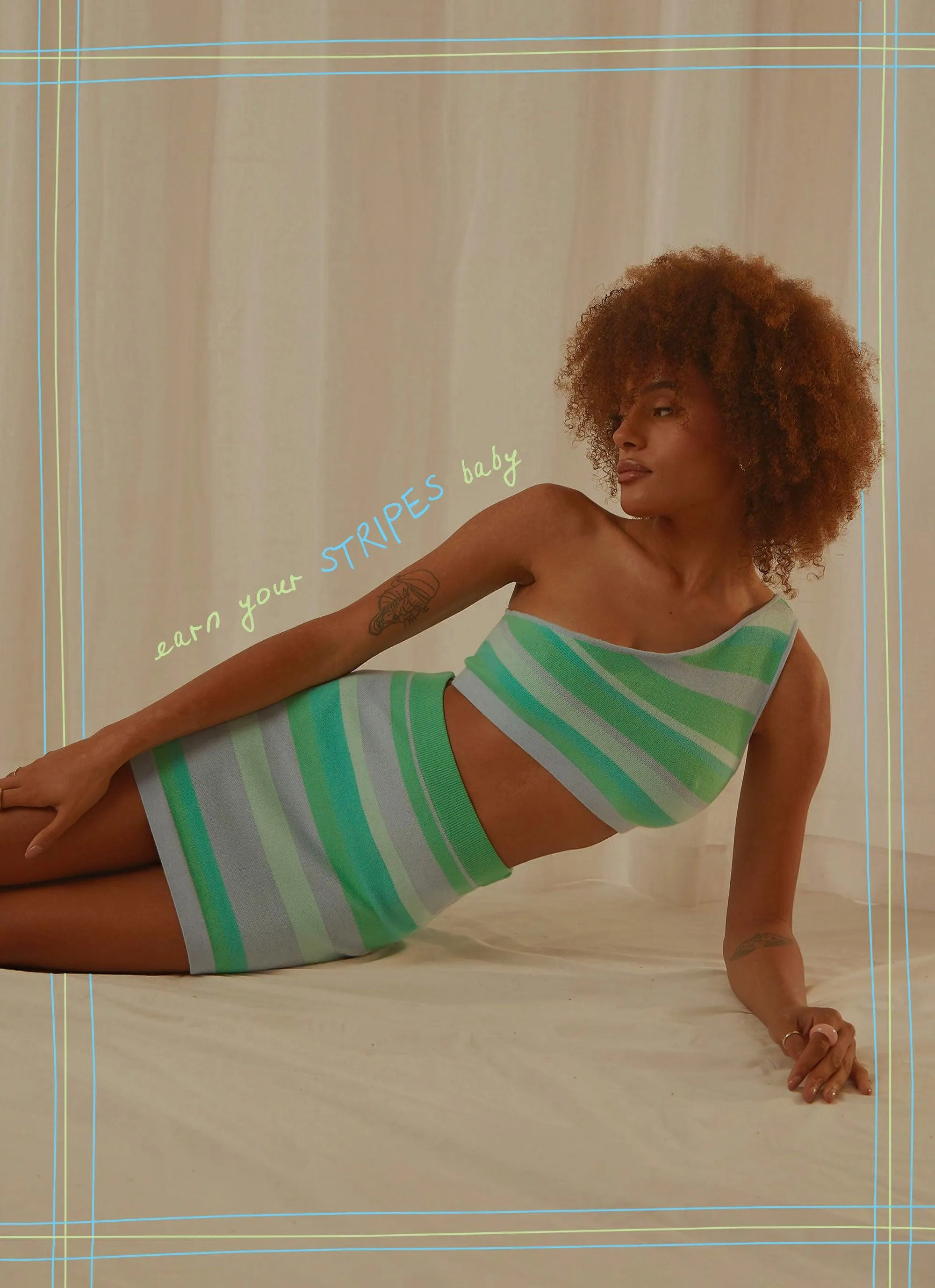 Chasing Stars Knit Mini Skirt - Blue Stripe sold by Peppermayo product image thumbnail 2