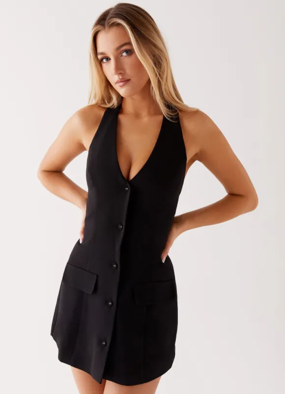 Mira Halter Neck Mini Dress - Black sold by Peppermayo
