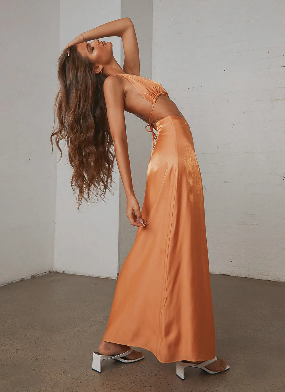 Long Nights Midi Skirt - Orange Shimmer sold by Peppermayo