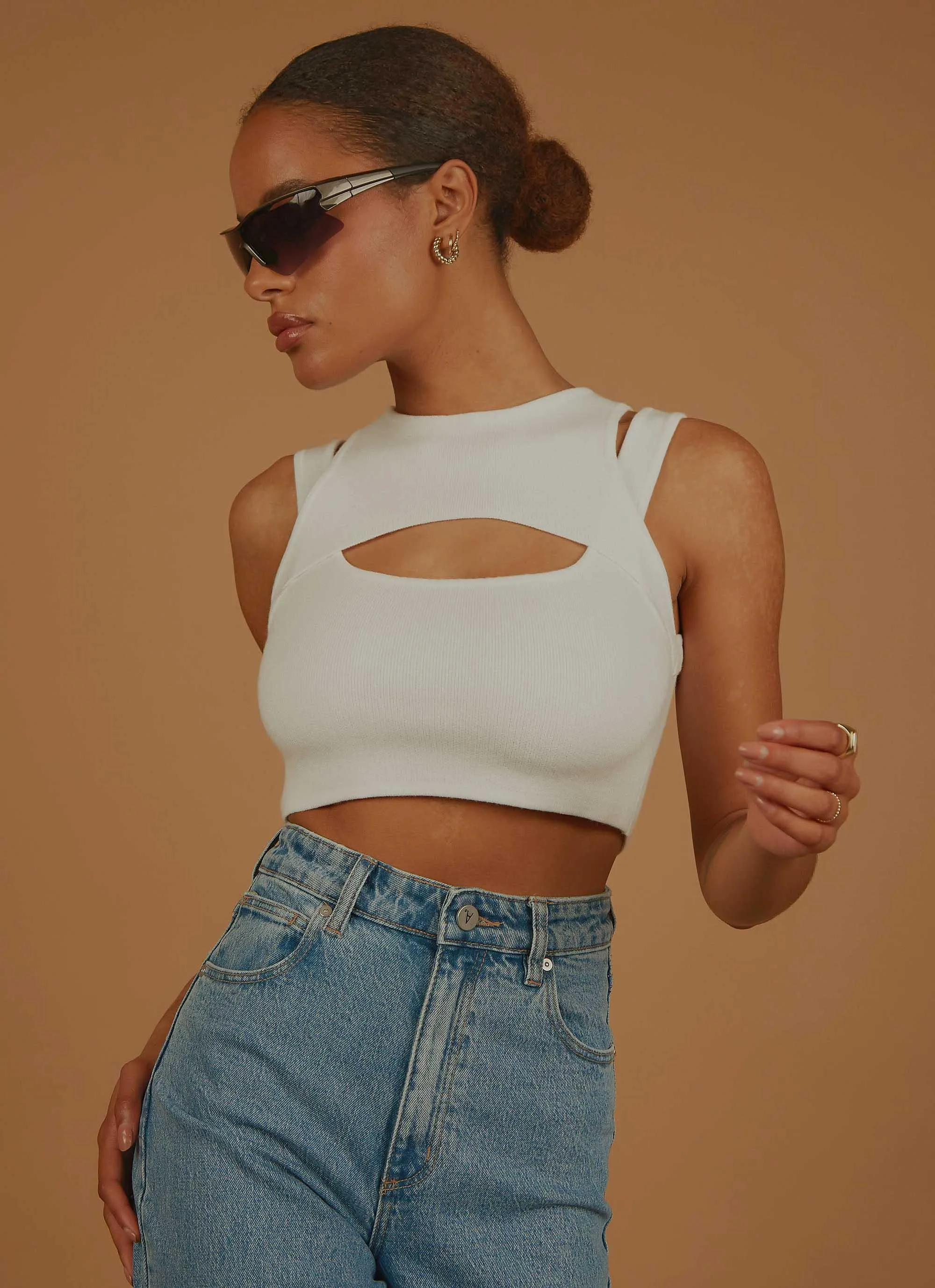 Gigi Girl Knit Crop - White sold by Peppermayo