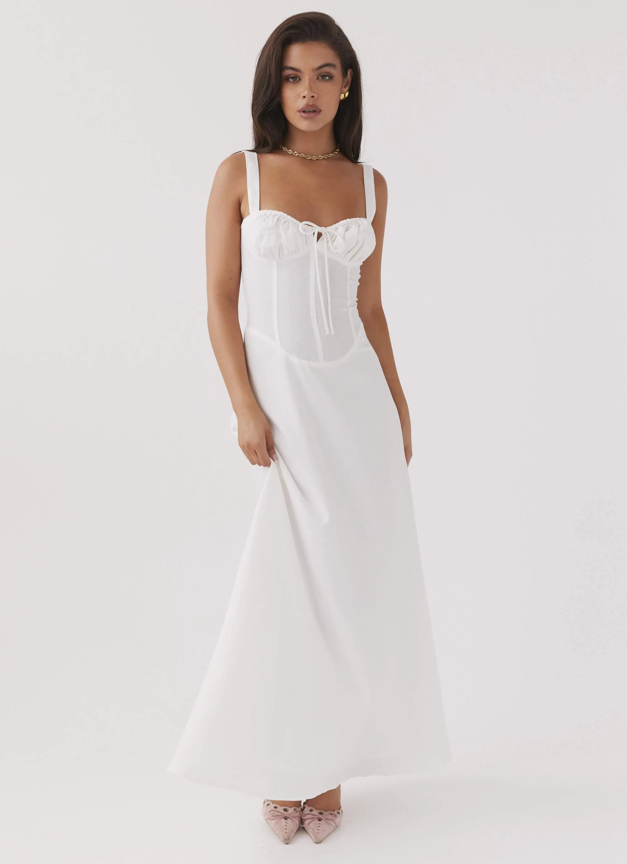 Lucie Linen Maxi Dress - White sold by Peppermayo