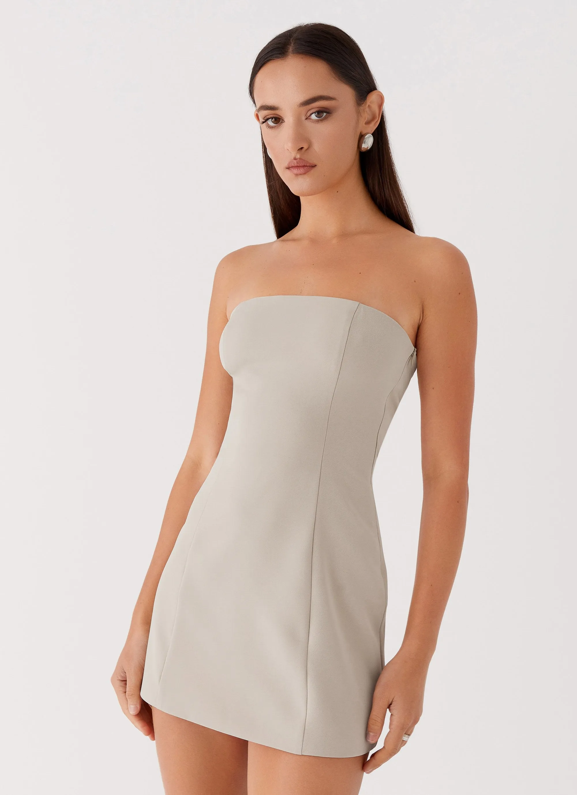 Ayanna Strapless Mini Dress - Beige sold by Peppermayo