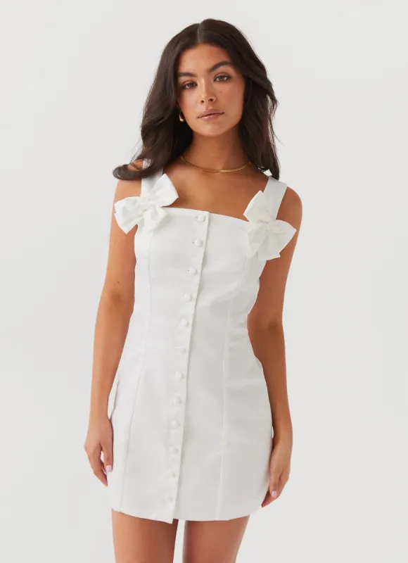 Brielle Bow Satin Mini Dress - White sold by Peppermayo