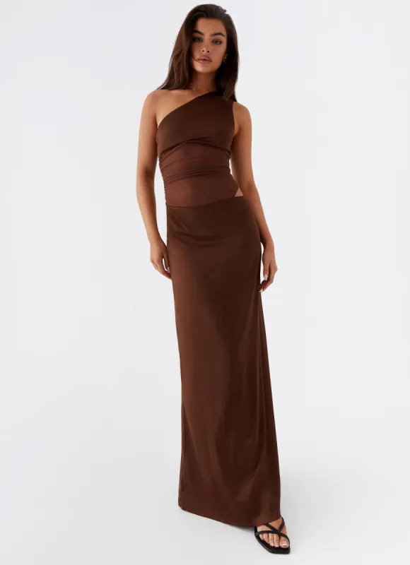 Juliette Maxi Dress - Chocolate sold by Peppermayo