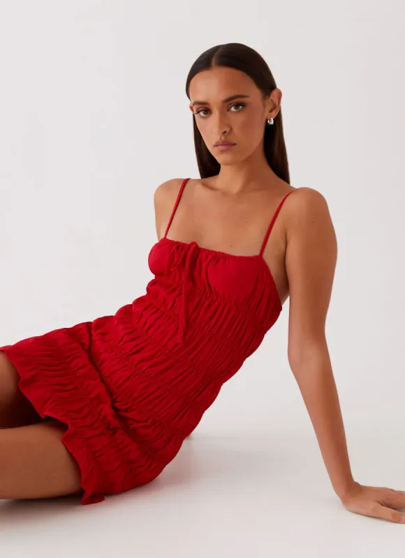 Part Timer Ruched Mini Dress - Red sold by Peppermayo