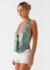 Rio Dreams Cowl Neck Halter Top - Green sold by Peppermayo