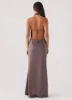Wynn Satin Maxi Dress - Chocolate sold by Peppermayo