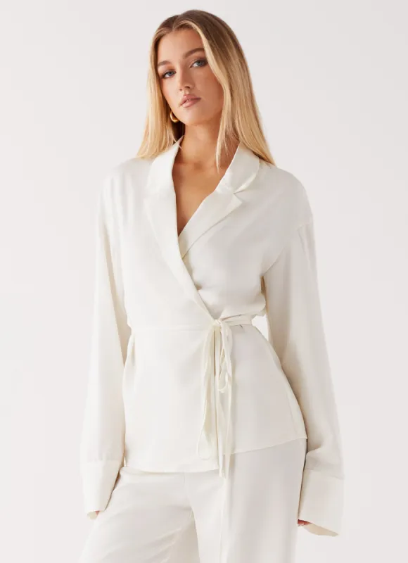 Tammie Tie Side Shirt - Pearl sold by Peppermayo