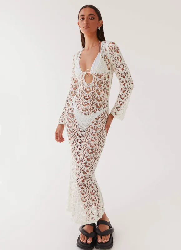 Beach To Bar Crochet Maxi Dress - Cream sold by Peppermayo