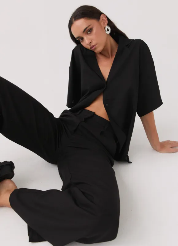 Roll With Me Linen Oversized Shirt - Black made by Peppermayo
