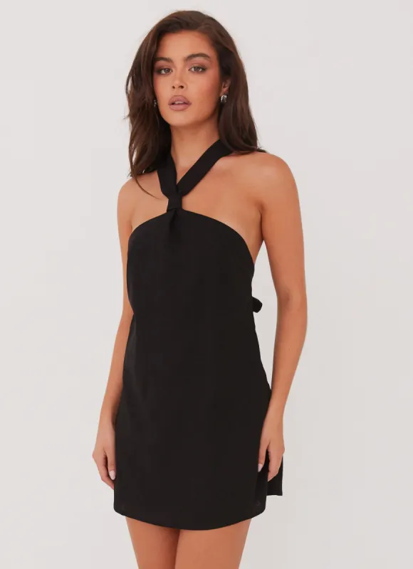 Keira Linen Mini Dress - Black sold by Peppermayo