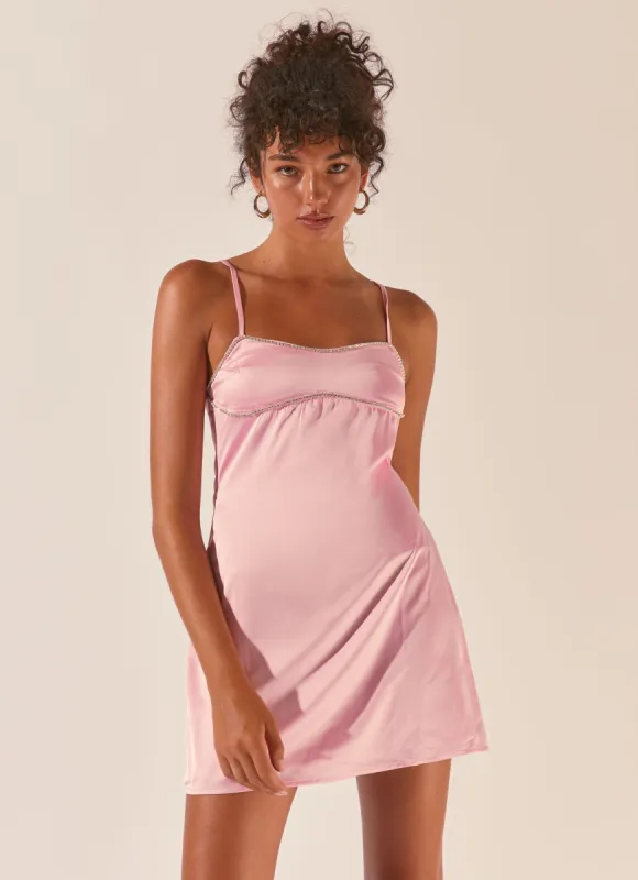 Divine Destiny Diamante Mini Dress - Carnation Pink sold by Peppermayo