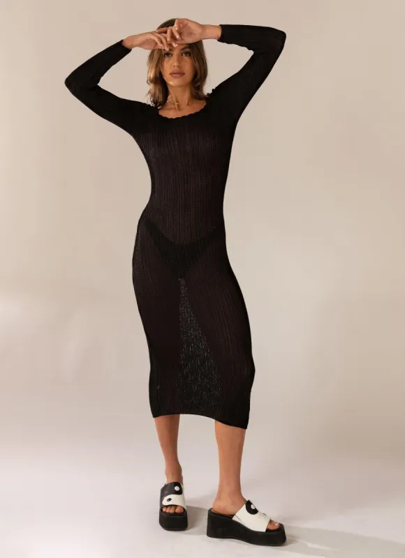 Love Ride Crochet Maxi Dress - Black made by Peppermayo