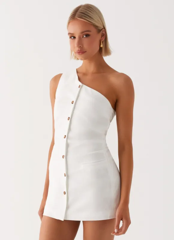 Jordy Linen Mini Dress - White sold by Peppermayo