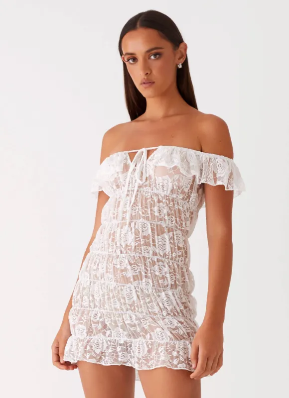 Kathy Ruched Mini Dress - White sold by Peppermayo