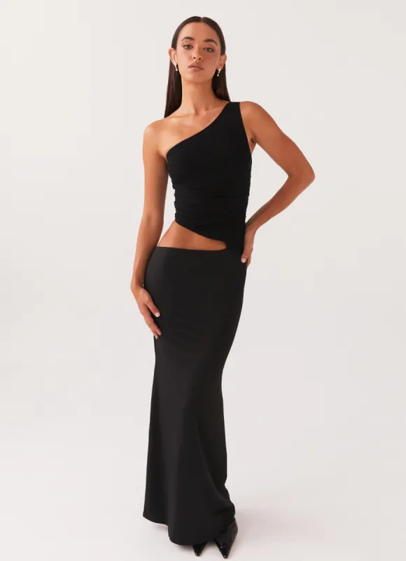 Seranella One Shoulder Maxi Dress - Black sold by Peppermayo
