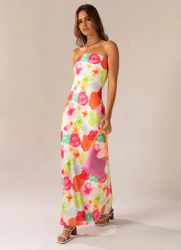 No Service Satin Maxi Dress - Blurred Blossom sold by Peppermayo