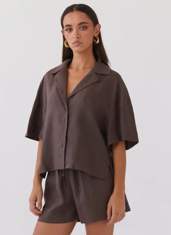 Chelsea Lounge Linen Shirt - Chestnut sold by Peppermayo