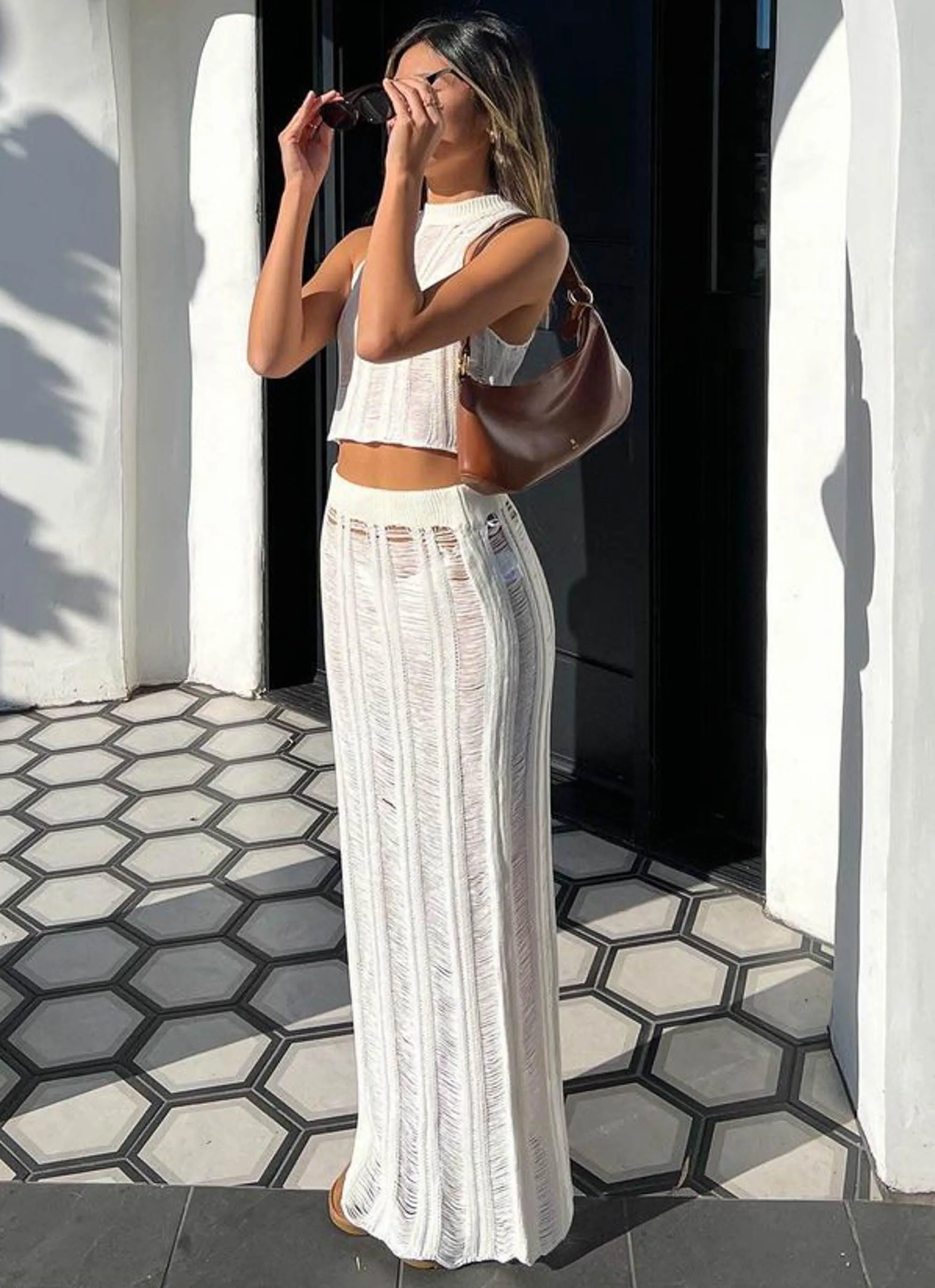Perri Ladder Knit Maxi Skirt - Ivory sold by Peppermayo