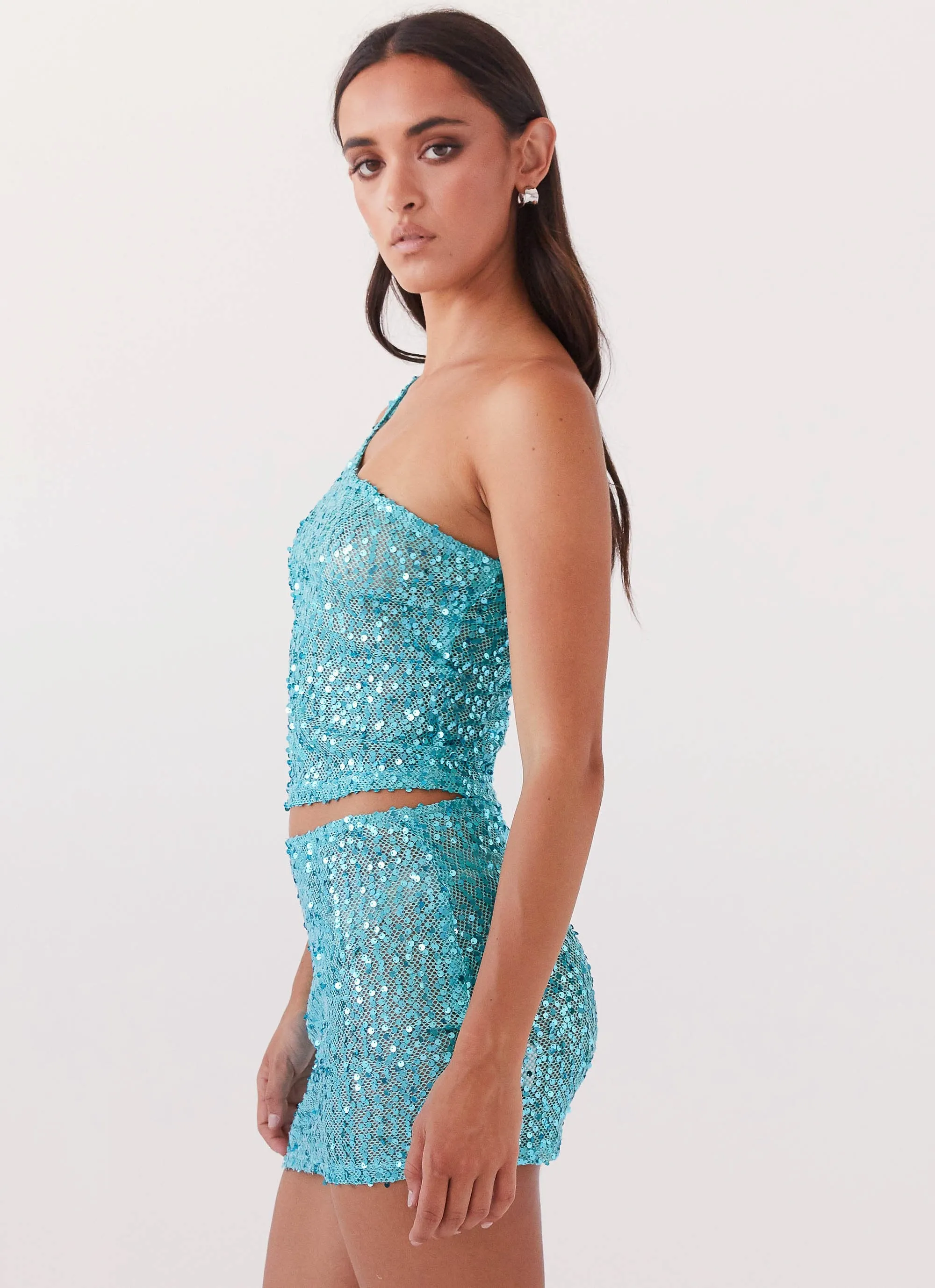 Neon Nights Sequin One Shoulder Top - Crystal sold by Peppermayo product image thumbnail 3