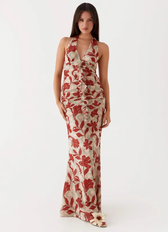 Ardenia Halter Maxi Dress - Red Green Floral sold by Peppermayo