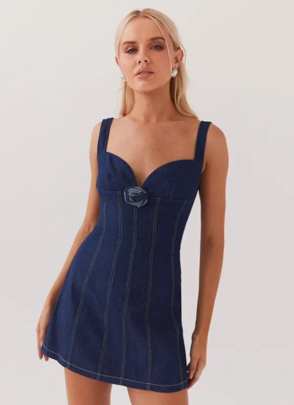 Rosalia Denim Mini Dress - Indigo made by Peppermayo