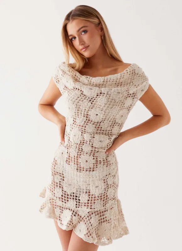Sunnyside Crochet Mini Dress - Ivory sold by Peppermayo