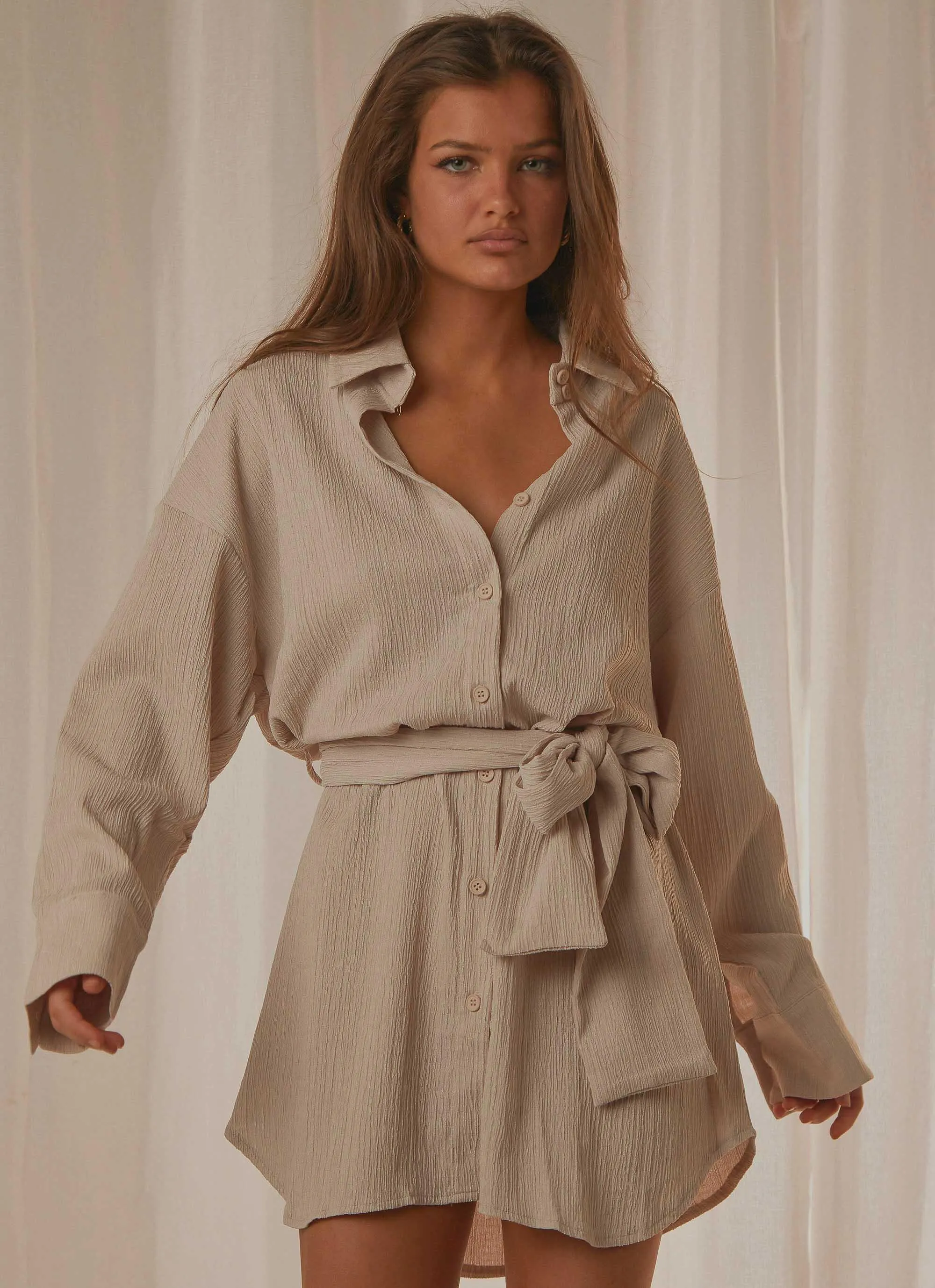 Sianne Mini Shirt Dress - Taupe sold by Peppermayo product image thumbnail 3