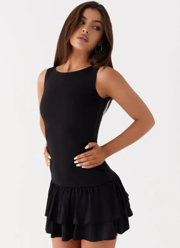 Rhiannon Frill Mini Dress - Black sold by Peppermayo