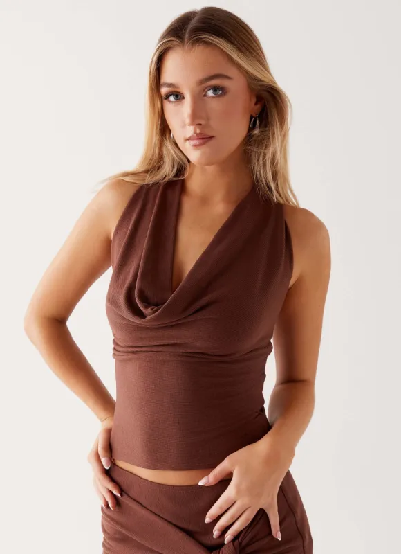 Sass Cowl Neck Top - Brown sold by Peppermayo
