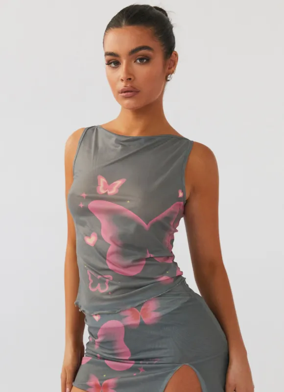 Uptown Girl Mesh Top - Butterfly Kisses sold by Peppermayo
