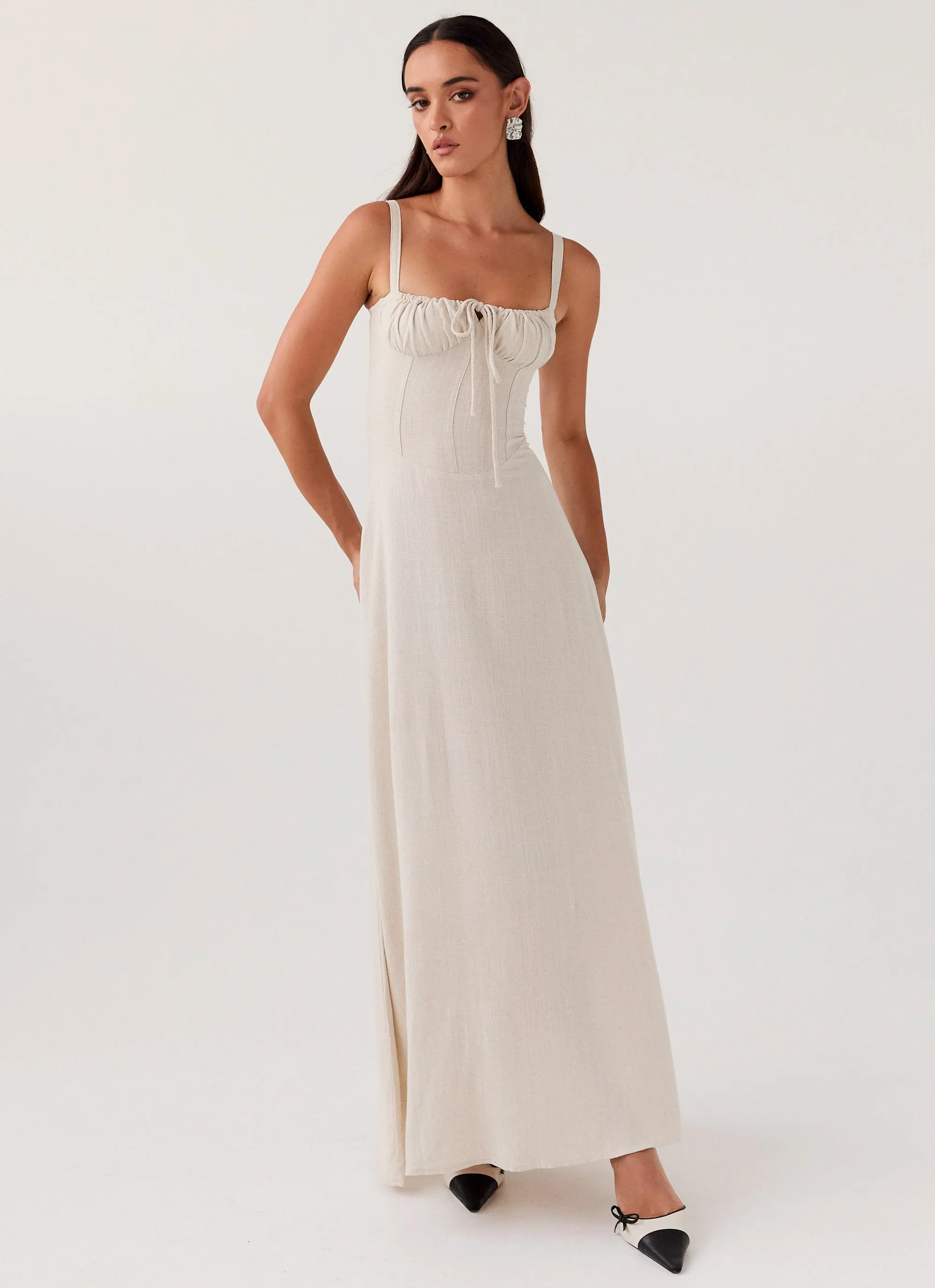 Mimi Linen Maxi Dress - Oatmeal sold by Peppermayo