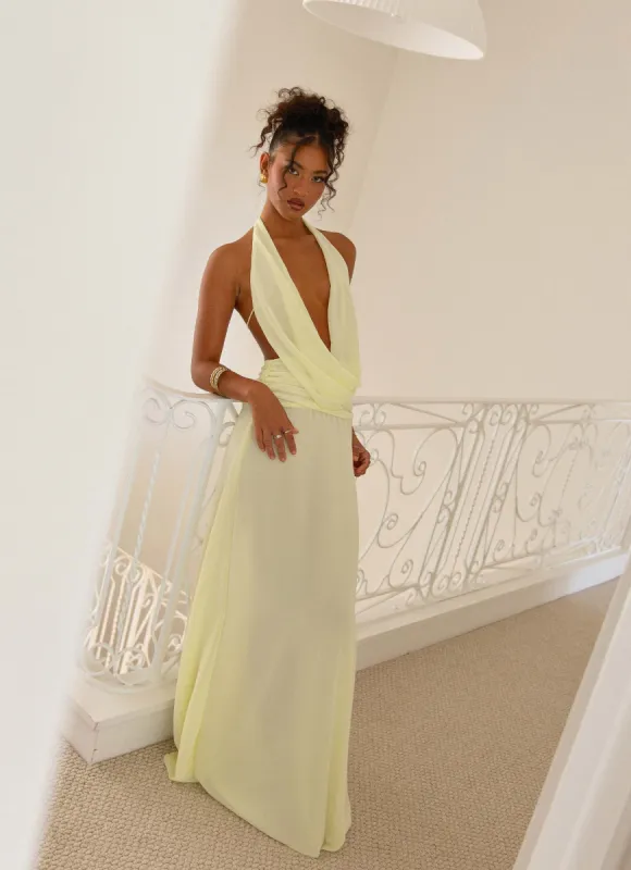 Elysia Chiffon Maxi Dress - Lemon sold by Peppermayo