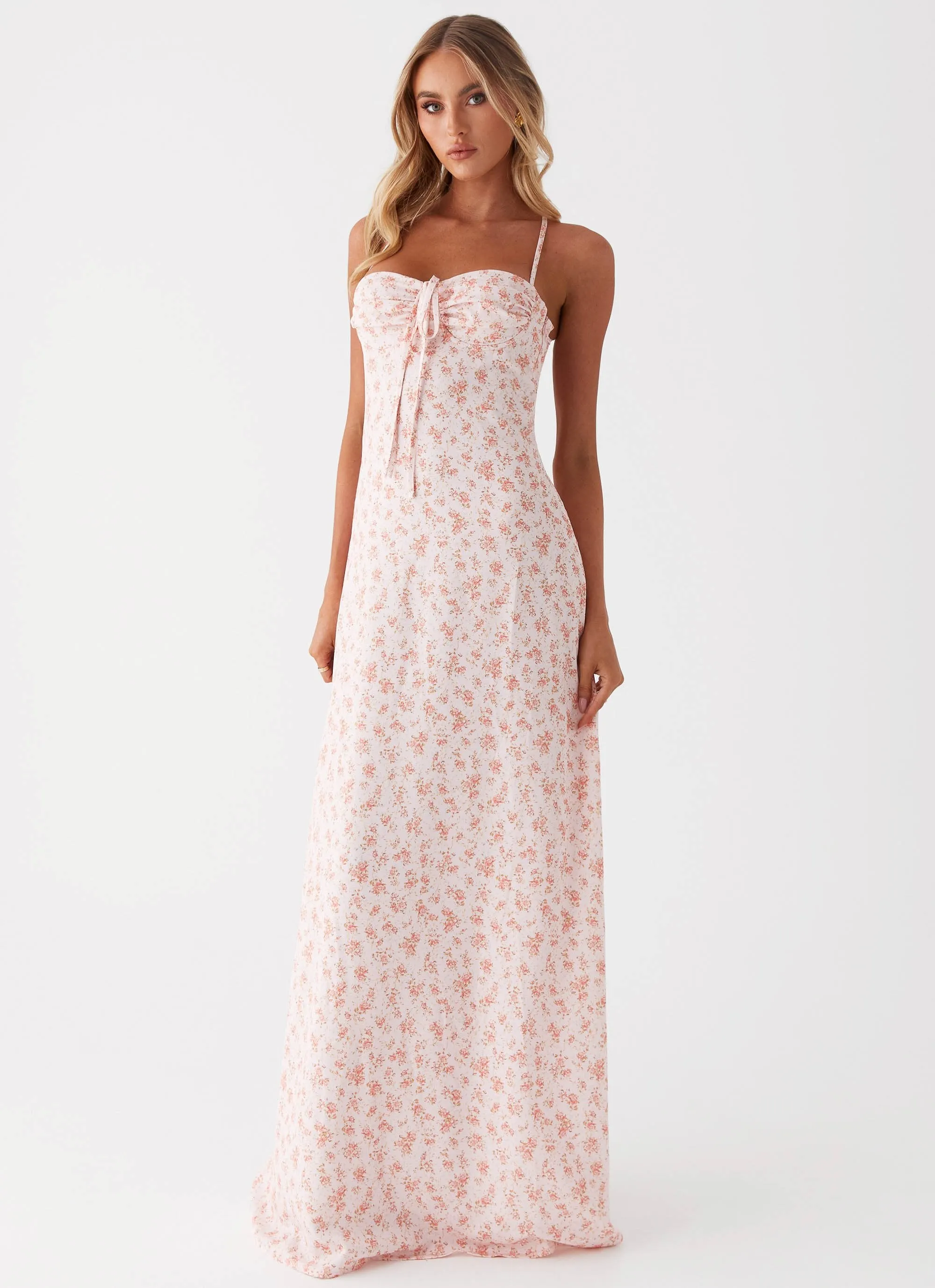 Aveline Bustier Maxi Dress - Pink Ditsy Floral sold by Peppermayo