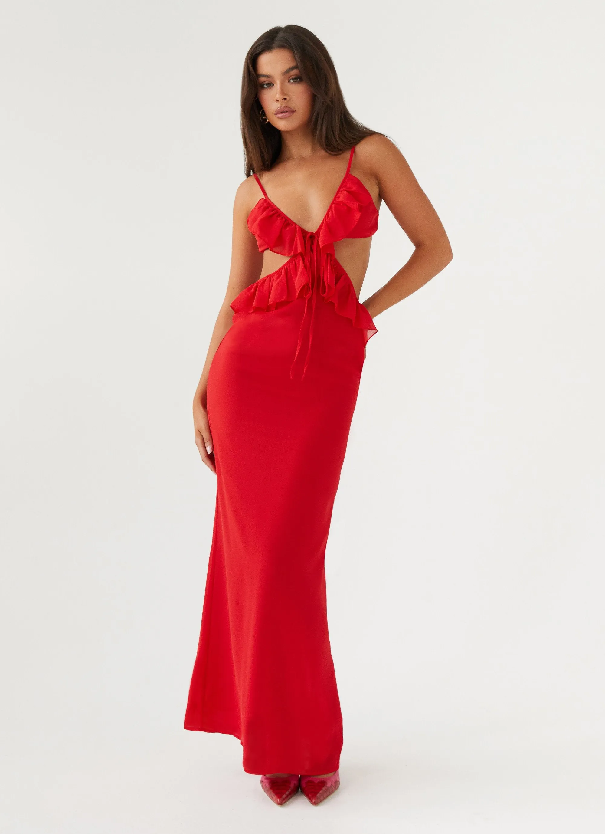 Klara Cut Out Maxi Dress - Red sold by Peppermayo