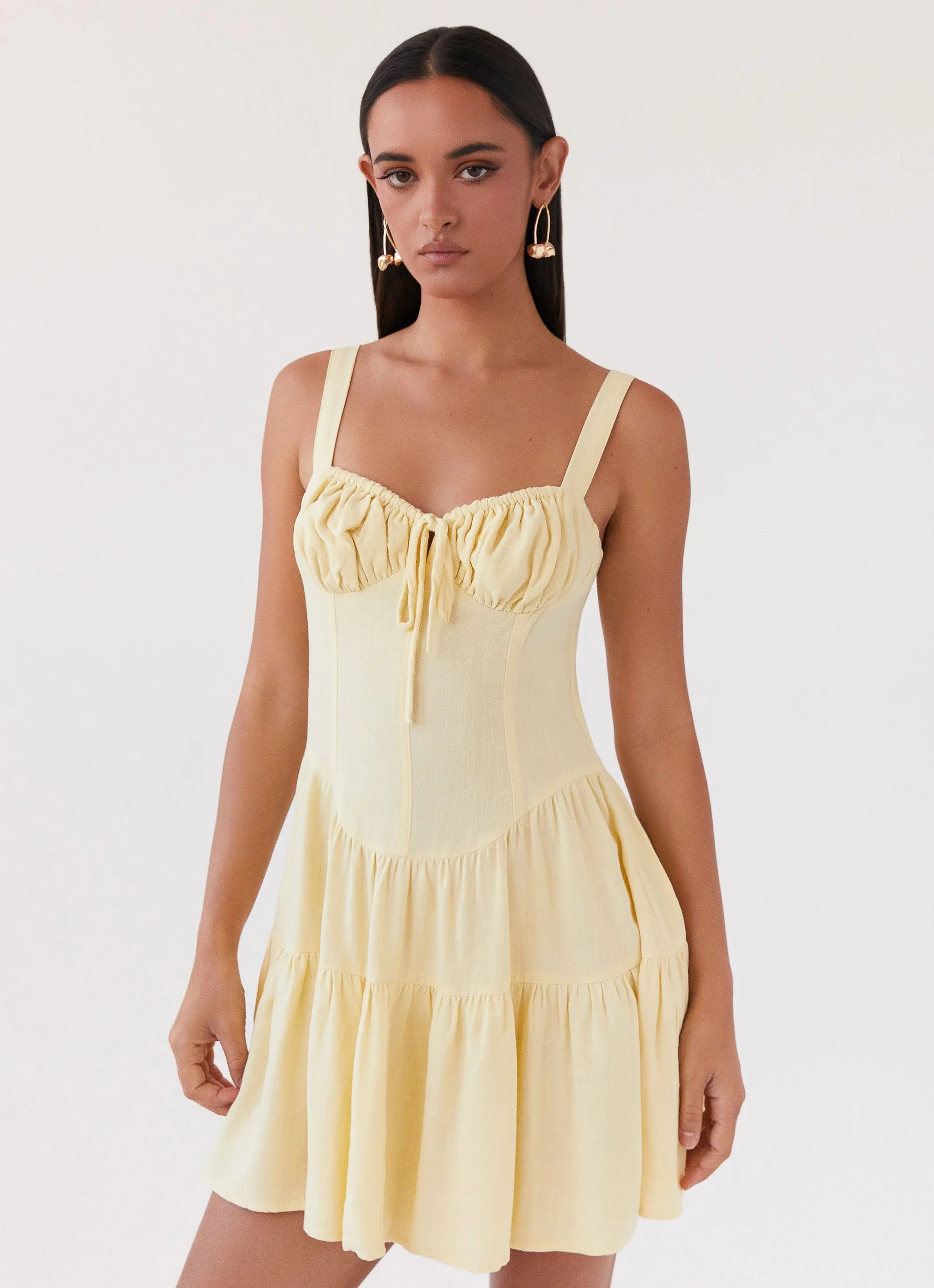 Lucie Linen Mini Dress - Yellow sold by Peppermayo