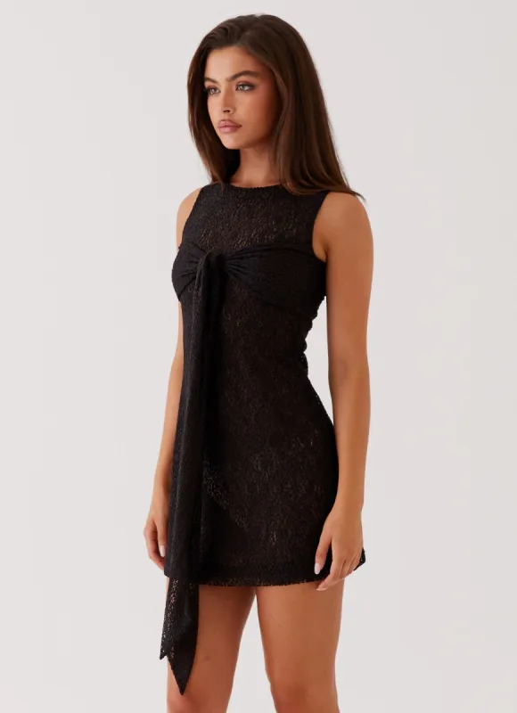 Midnight Muse Lace Mini Dress - Black sold by Peppermayo