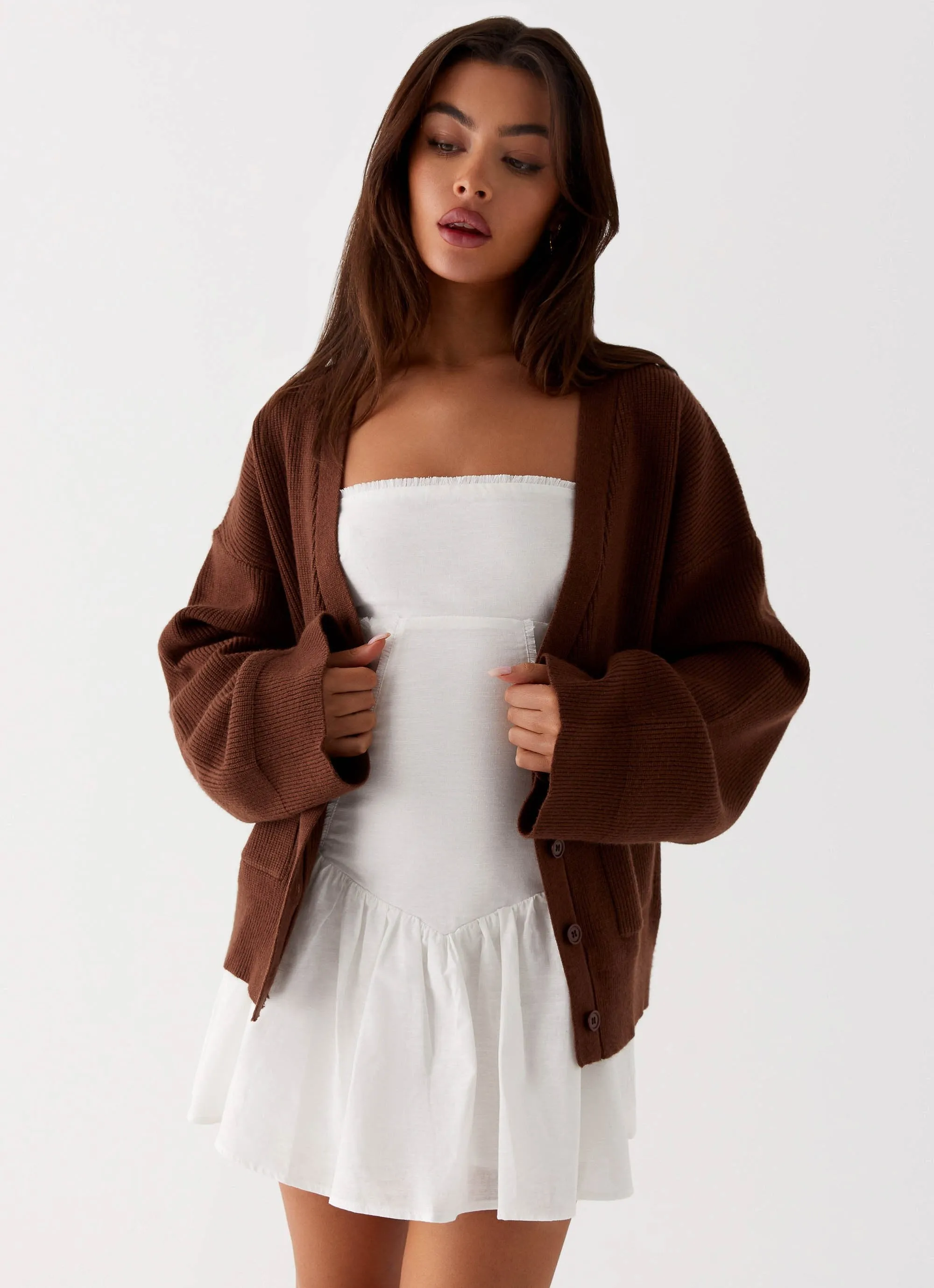 Liza Knit Cardigan - Chocolate sold by Peppermayo