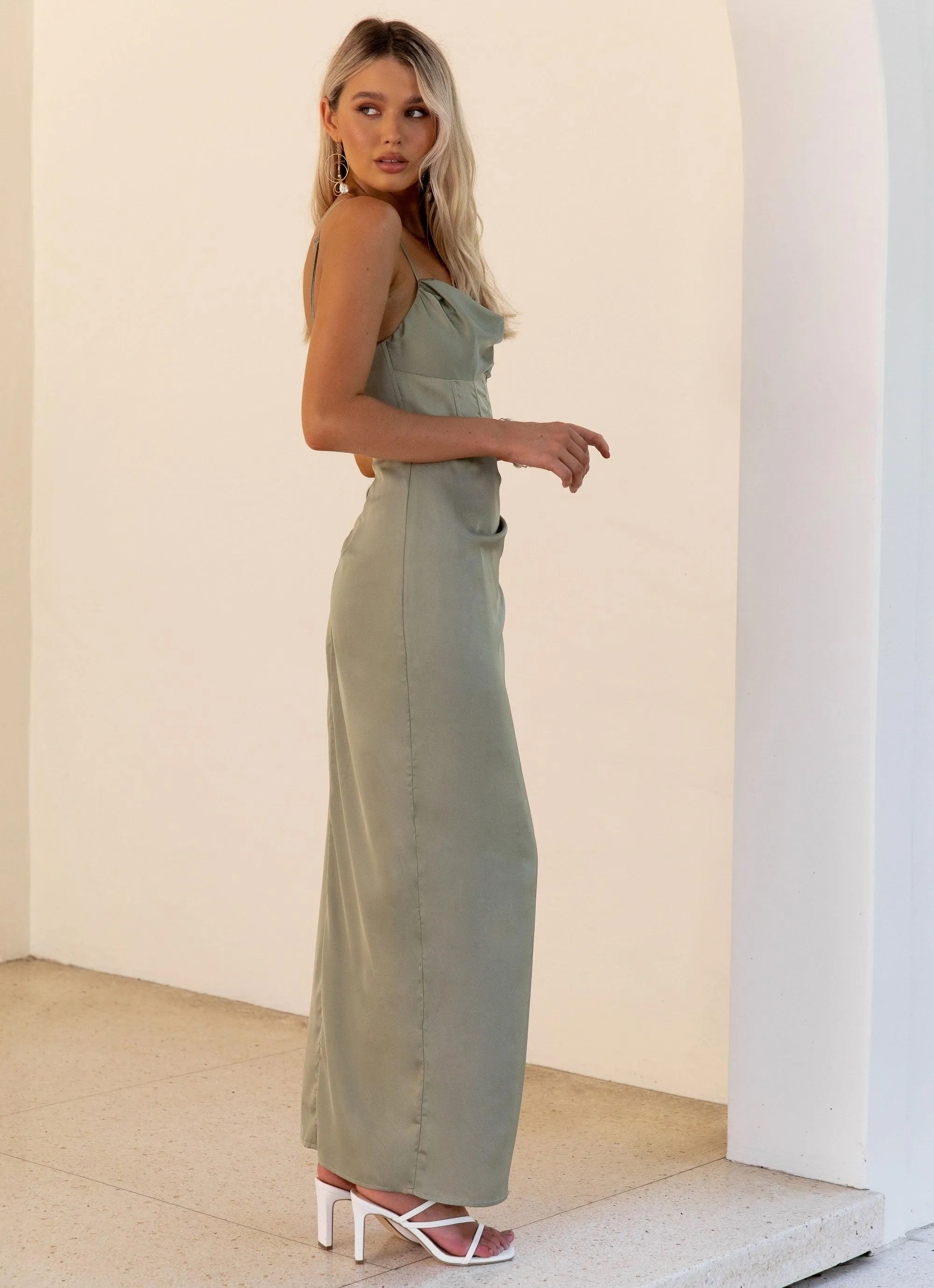 Takes Two Satin Maxi Dress - Olive sold by Peppermayo product image thumbnail 3