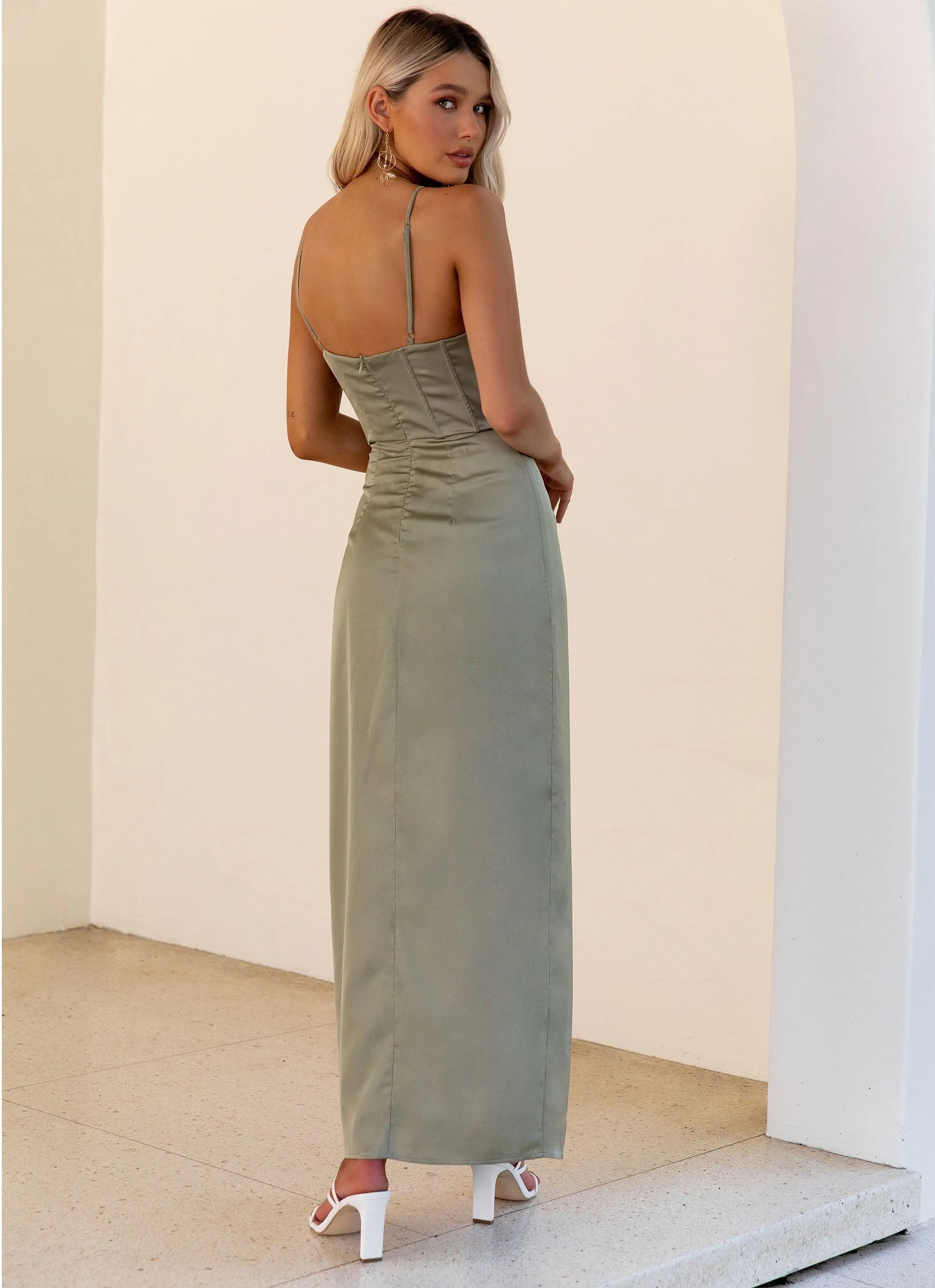 Takes Two Satin Maxi Dress - Olive sold by Peppermayo product image thumbnail 4