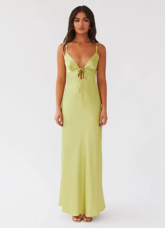 Flora Satin Maxi Dress - Green Expectations sold by Peppermayo