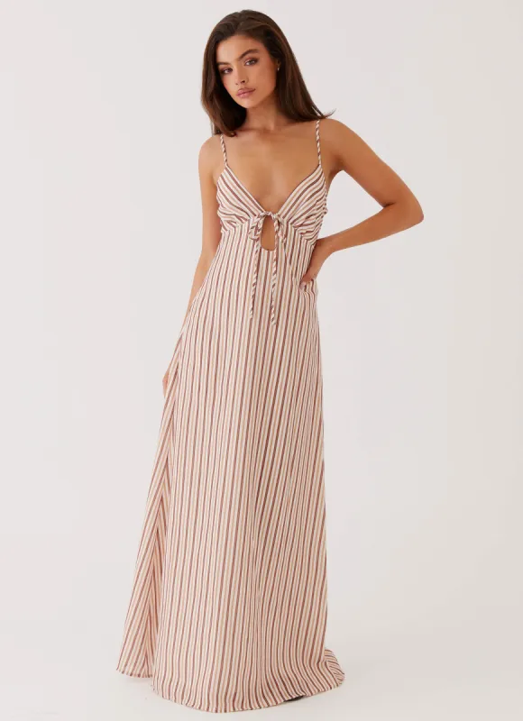 Flora Linen Maxi Dress - Passionfruit Stripe sold by Peppermayo